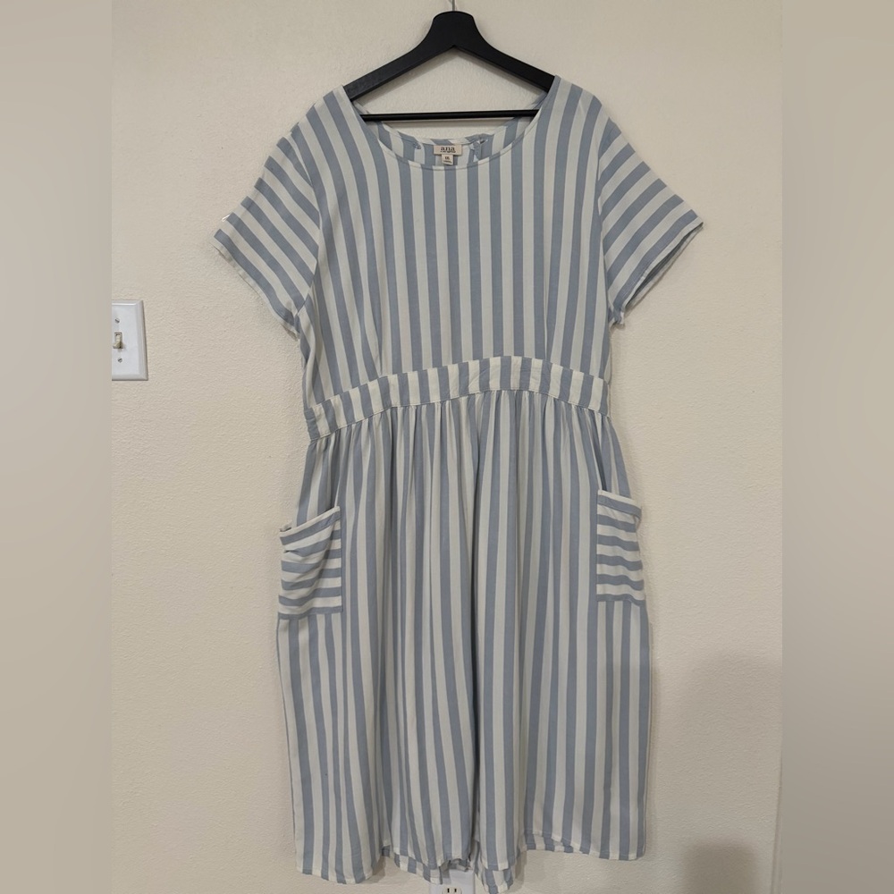 NWT Dress in Blue and White Stripes linen rayon. D028